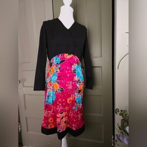 1960s True Vintage Black Pink Vibrant Floral Mod Dress Womens S/M
